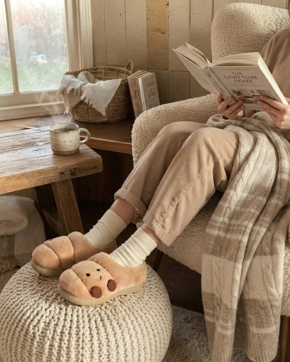 Happy Croissant Plush Slippers