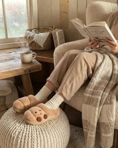 Happy Croissant Plush Slippers