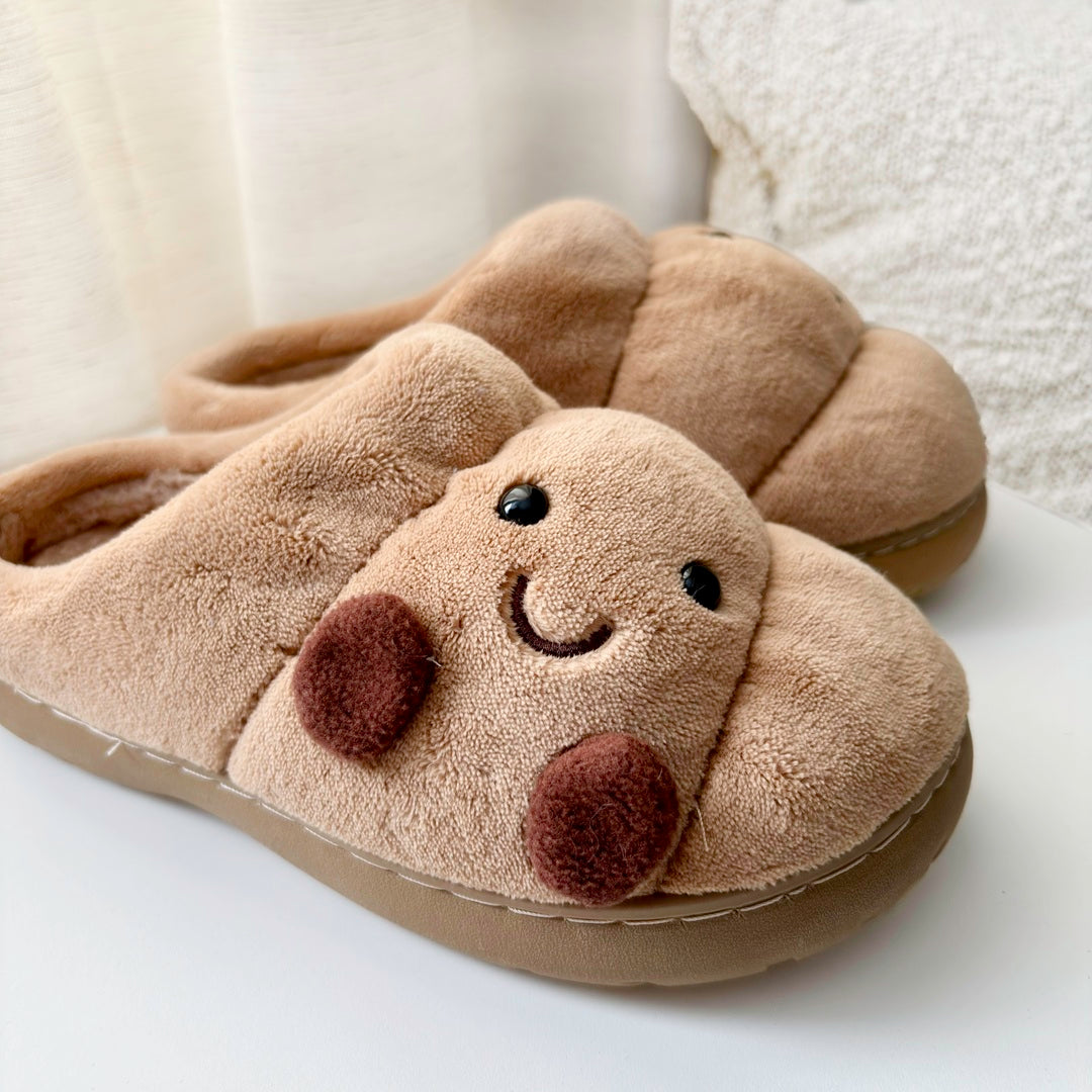Happy Croissant Plush Slippers